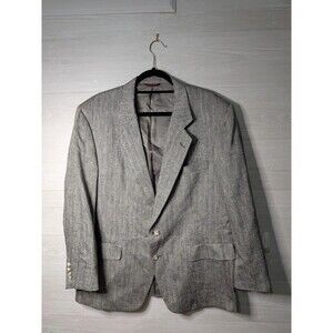 VINTAGE Hart Schaffner Marx Silk Blazer Sport Coat 45 Grey Herringbone Confetti